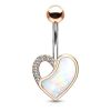 Rose luminescent stone heart belly button piercing with white