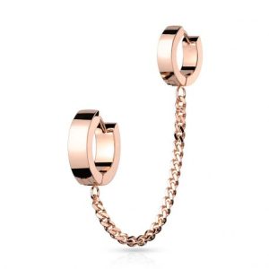 Piercing de oreja doble cartÃ­lago con cadena clicker oro rosa