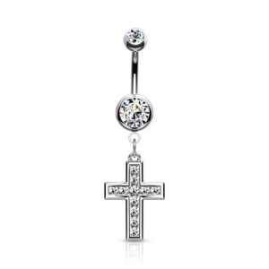Steel Belly Button Piercing with Cross Pendant