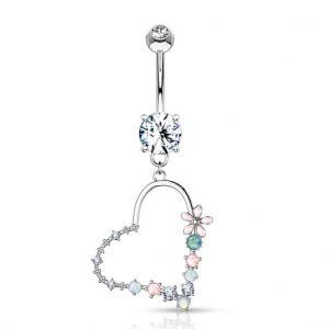 Belly Button Piercing with Opaline Flowers Heart