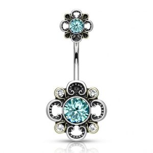 Double Filigree Turquoise Flower Belly Button Piercing