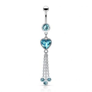 Turquoise Heart and Chain Belly Button Piercing