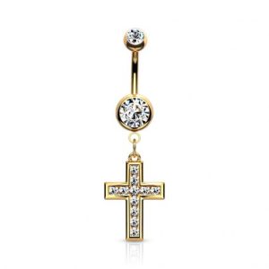 Gold-plated rose belly button piercing with cross pendant